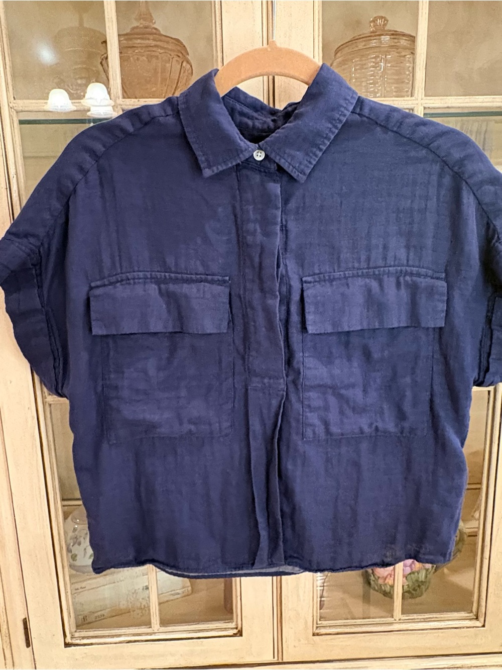Banana Republic 100% Cotton Navy Short Sleeve Blouse